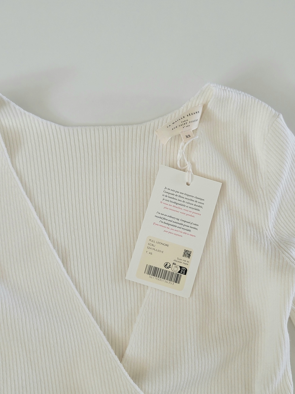 Sezane Leonore Wrap Front Wool Cotton Blend Sweater Ecru XS - Picture 6 of 11